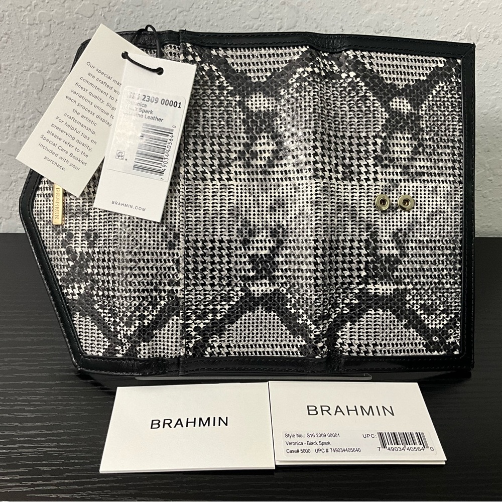 Brahmin Veronica BLACK SPARK Houndstooth Pattern Leather NWT - Picture 6 of 9